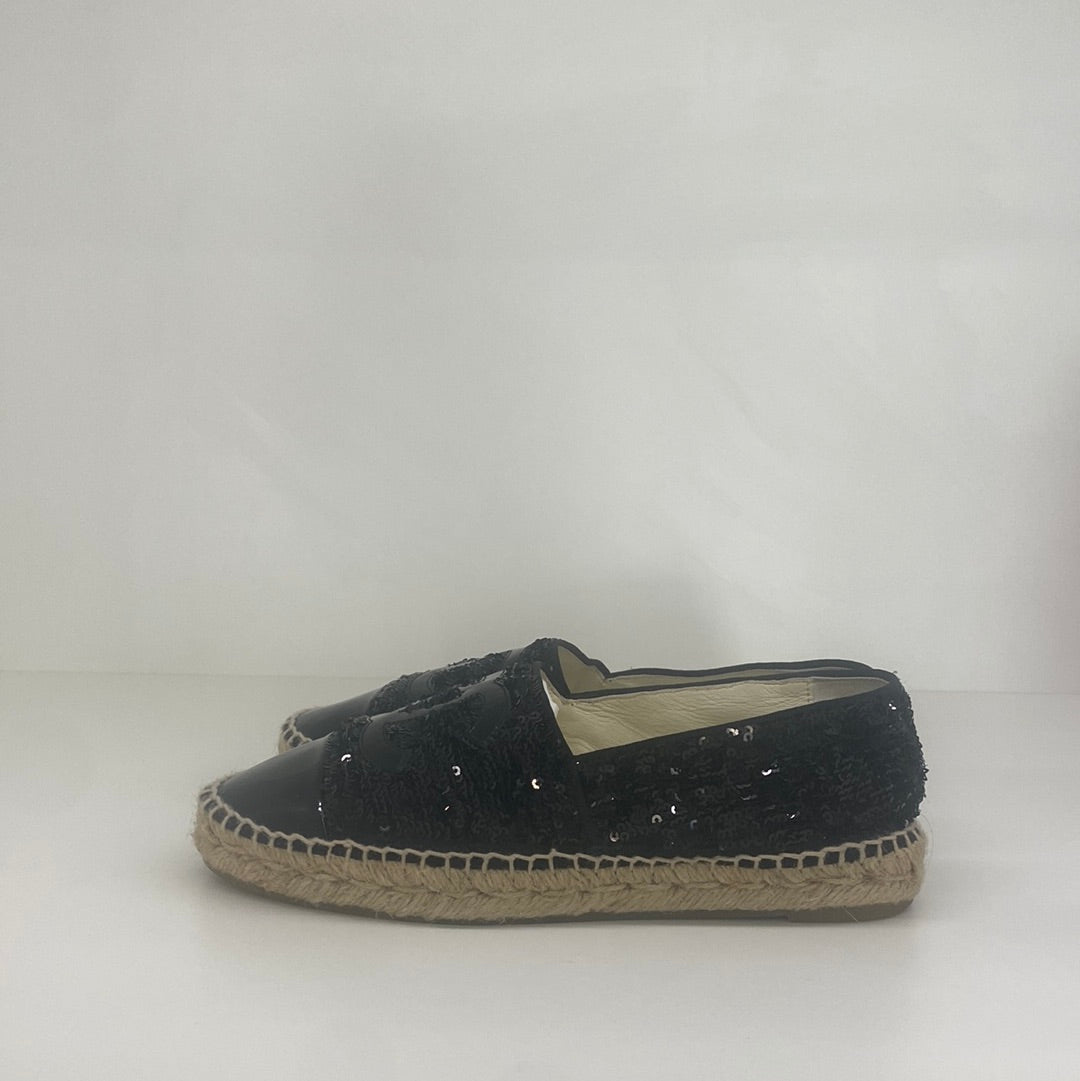 Chanel Black Sequin Espadrilles - Size 38
