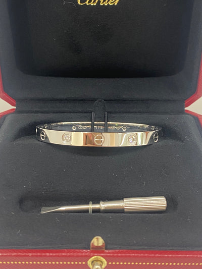 Cartier Love Bracelet White Gold 4 Diamonds Size 17