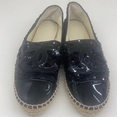 Chanel Black Sequin Espadrilles - Size 38