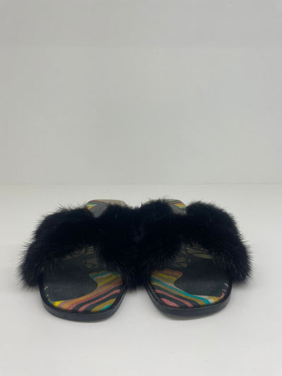 Hermes Oran Sandals Black Fluffy - Size 35