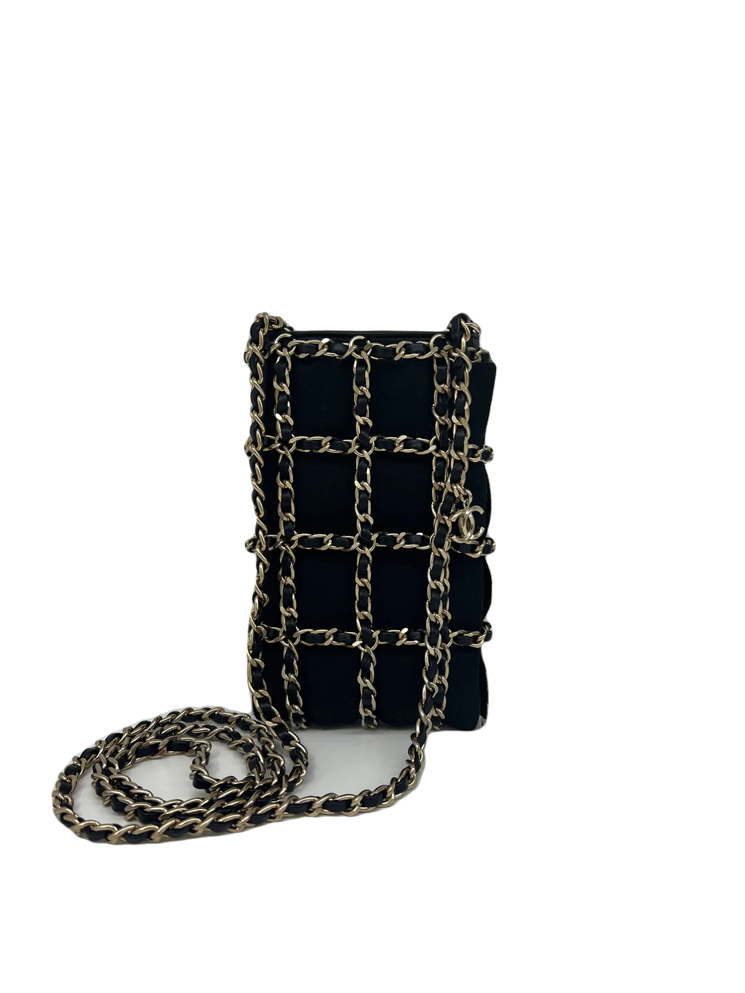 Chanel Gold Clutch Chain Phone Holder - Black - SOLD