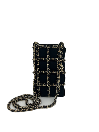 Chanel Gold Clutch Chain Phone Holder - Black - SOLD