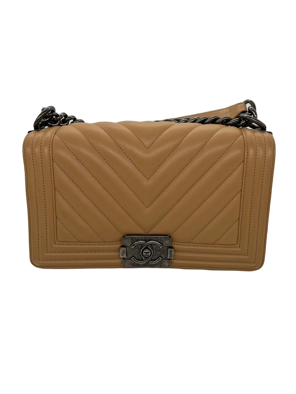 Chanel Boy Bag Medium - Beige Ruthenium Hardware