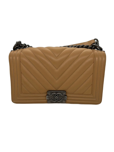 Chanel Boy Bag Medium - Beige Ruthenium Hardware