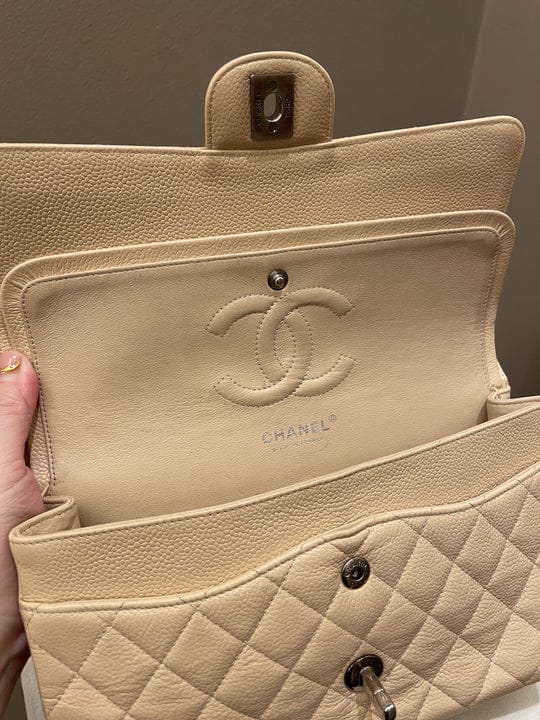 Chanel Classic Medium Flap Beige Caviar SHW (OE)