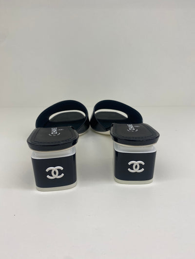 Chanel Black Patent Heeled Mules - Size 41