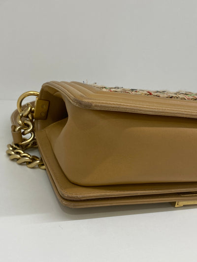 Chanel Tweed Medium Boy Bag Beige & Orange