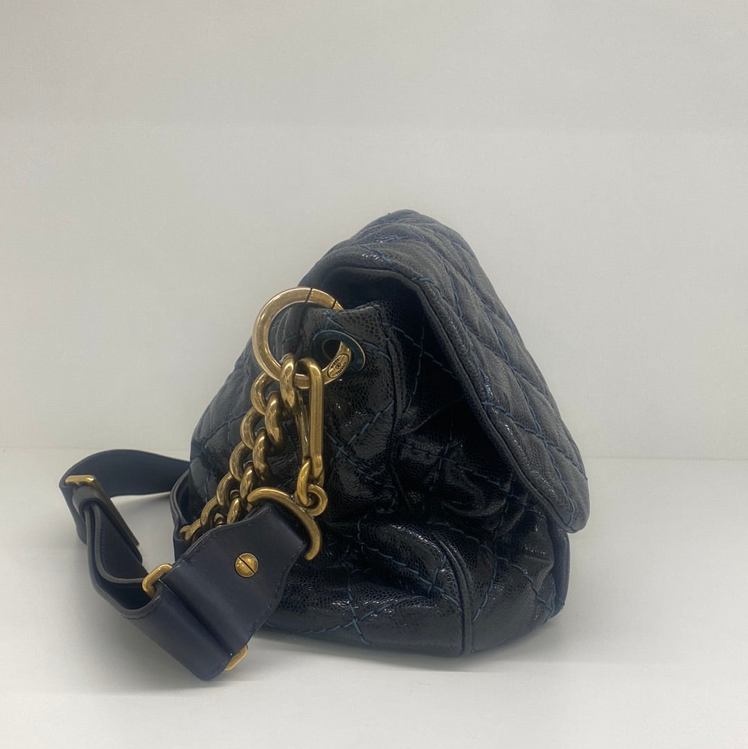 Chanel Large Navy Crinkled Leather Flap Bag - SOLD