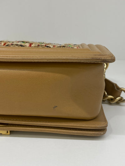 Chanel Tweed Medium Boy Bag Beige & Orange