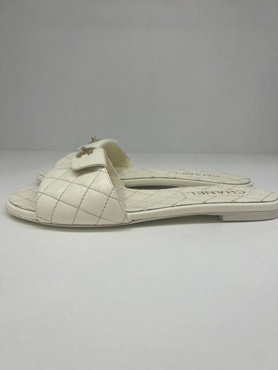 Chanel Cream Quilted CC Slides 39.5 - SOLD