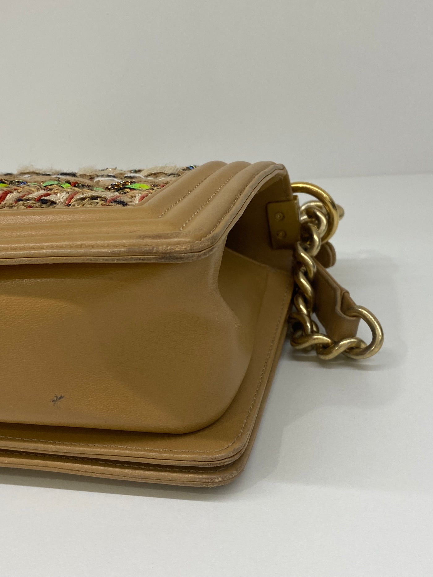 Chanel Tweed Medium Boy Bag Beige & Orange