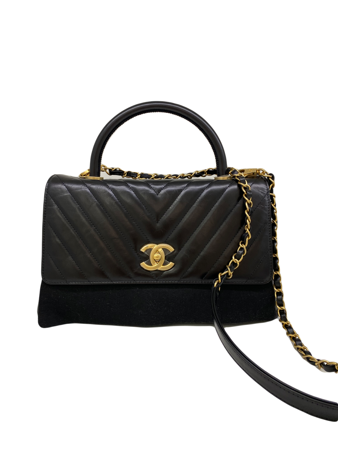 Chanel Coco Handle Black Chevron - Medium GHW