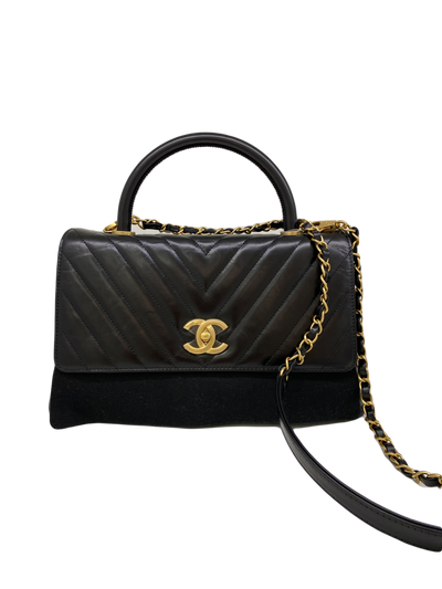 Chanel Coco Handle Black Chevron - Medium GHW