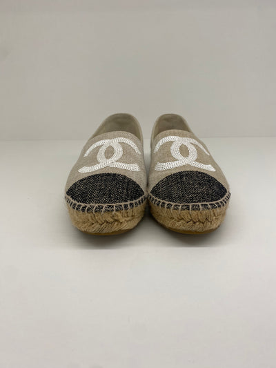 Chanel Fabric Espadrilles with Sequin CC - Size 37 (OE)